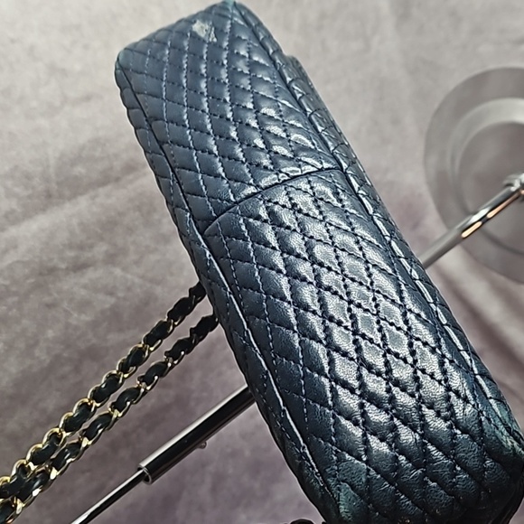 Bally Double Flap Navy Leather Gold Chain Crossbody Shoulder Bag Purse - Picture 4 of 15